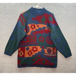 Vintage Sweater Exchange Sweater Womens Medium Multicolor Geometric 90s Y2K